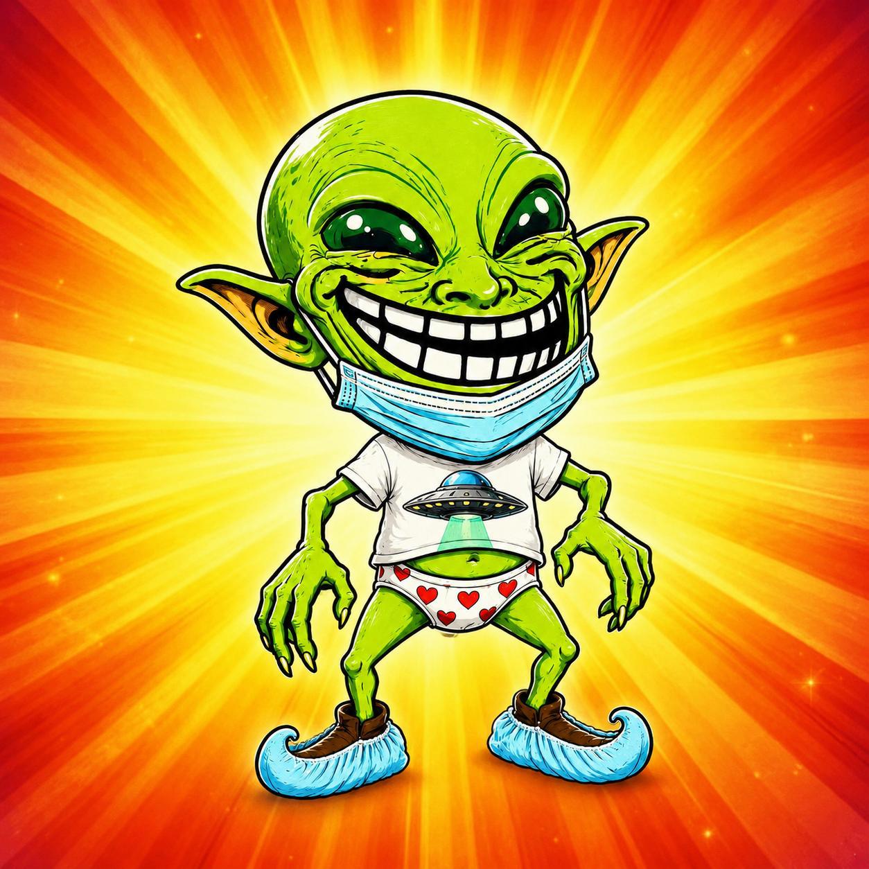 $THAG character with a huge grin and UFO shirt